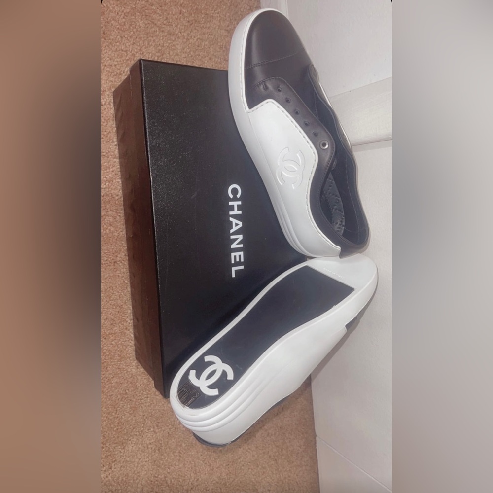 Black and white Chanel sneakers